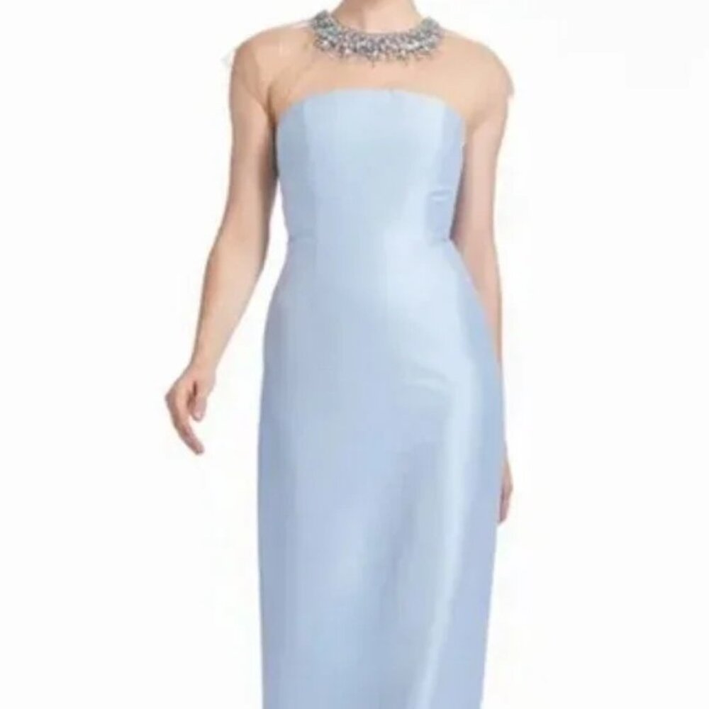Sachin & Babi Glacial Blue Irina Crystal Collar Mikado Gown Size 8 - Picture 6 of 6